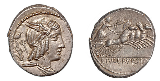 L. Iulius Bursio, c.85 B.C. bird on branch symbol