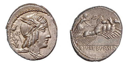 L. Iulius Bursio, c.85 B.C.  bird on branch symbol