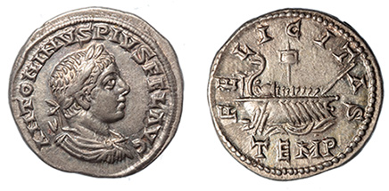 Elagabalus, 218-222 A.D.  Galley reverse